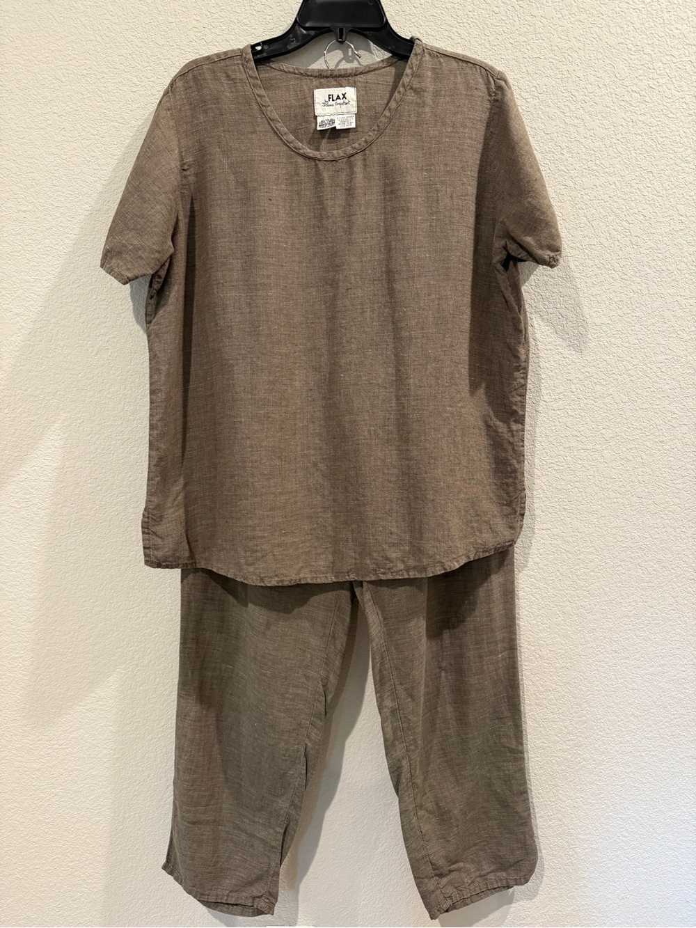 Flax 2 ps  linen Short Sleeve set in Taupe